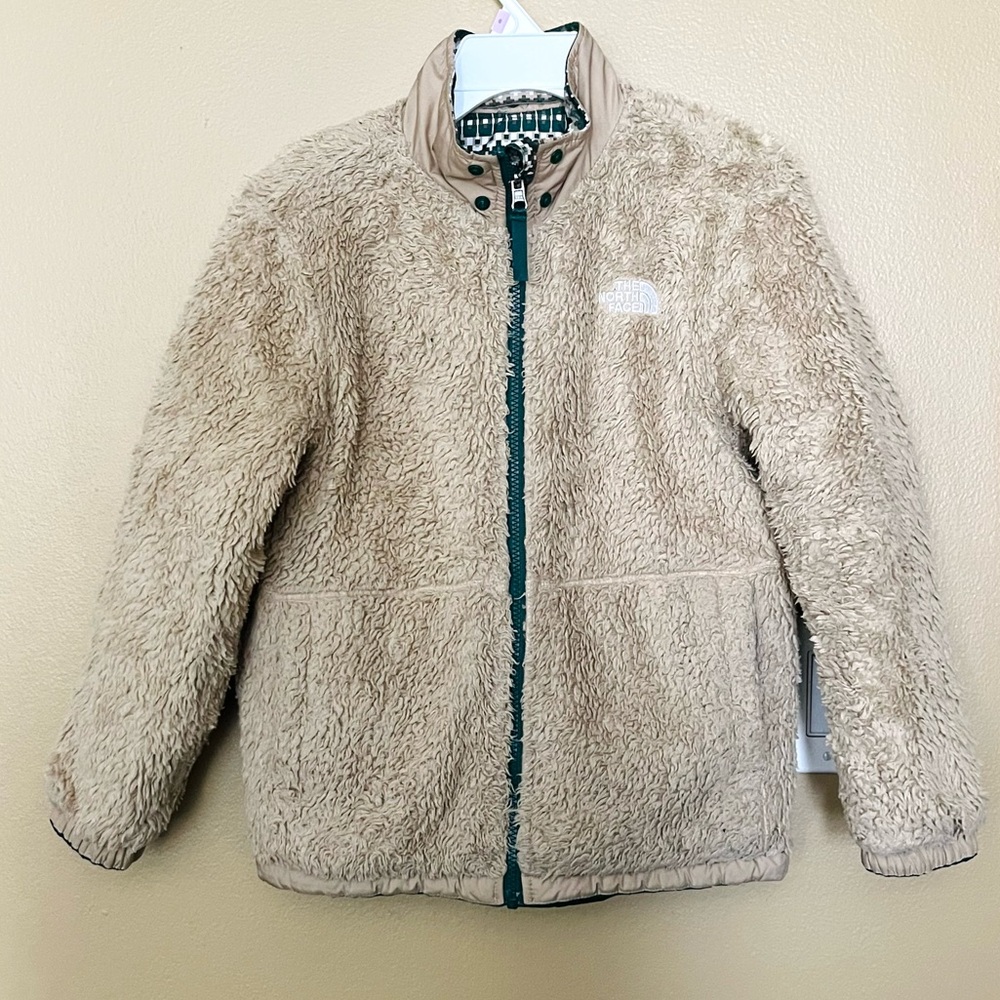 THE NORTH FACE Little Boy Reversible Jacket Size 10 Medium Grey white and Brow - Picture 8 of 13